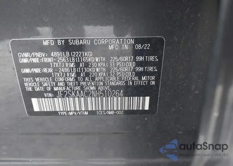 2022 Subaru Forester from USA, damaged, VIN JF2SKAAC2NH510264